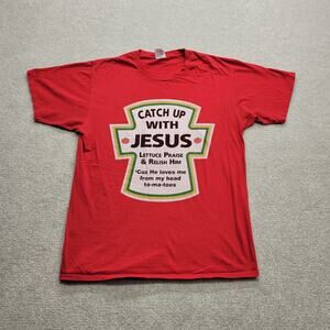 Port & Company Catch Up With Jesus Parody Ketchup Jesus Tee Men's Size Medium
